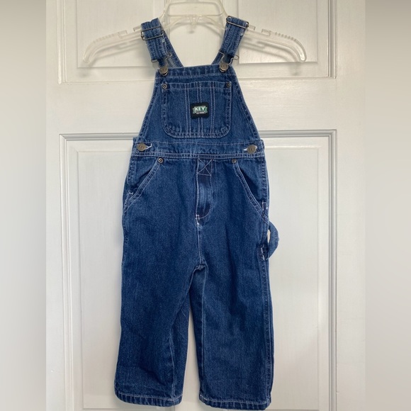 Toddler Key Brand Denim Adjustable Blue Jean Bibs 2T farmer Country Hillbilly - Picture 1 of 16